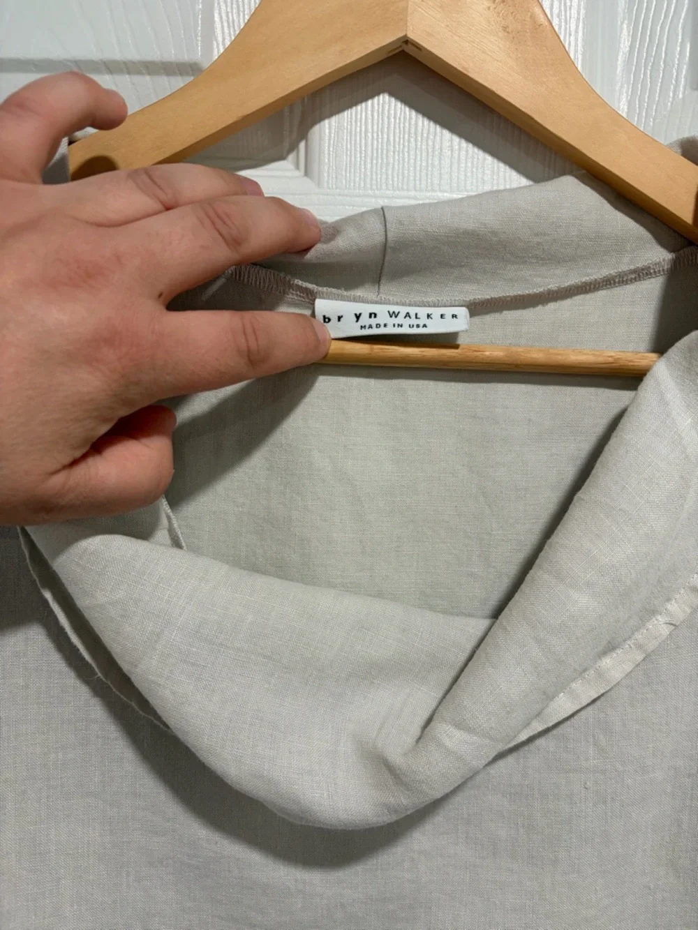 bryn Walker Sleeveless Cowl Neck Dress in Light Beige 100% Linen - Picture 2 of 9